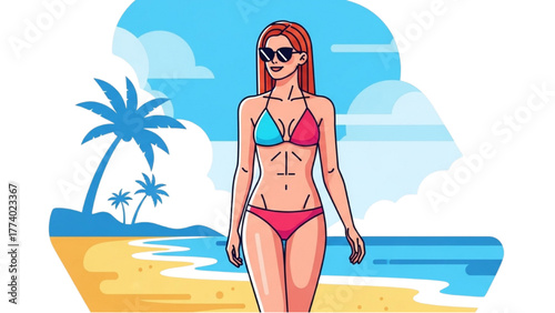 Girl in bikini on the beach enjoying summer vacation under the sun