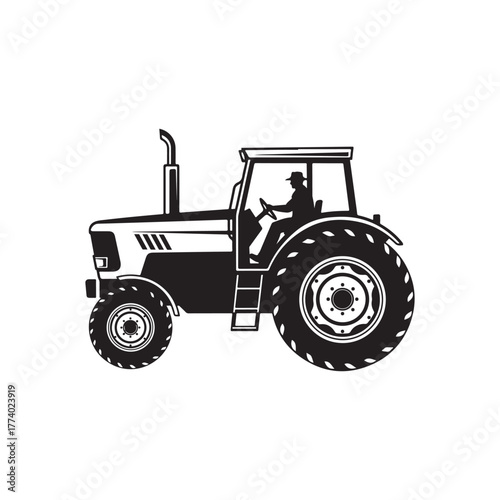 Classic tractor silhouette agricultural illustration