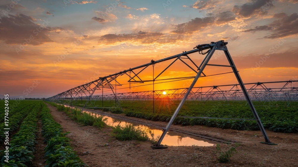 Fototapeta premium vibrant sunset sky over agricultural field