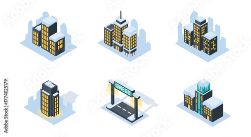 Vector25862 isometric winter cityscape