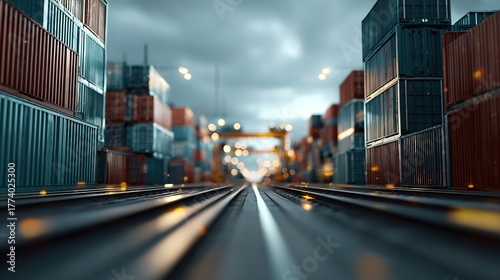 Global Shipping Action Tracking Containers Across Continents Industrial Port Environment Dynamic Urban Viewpoint Logistics and Transportation Concept