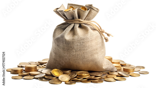 money bag filled with cash and coins