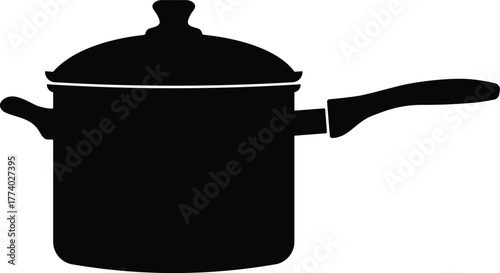 Black silhouette of a cooking pot with a lid and handle