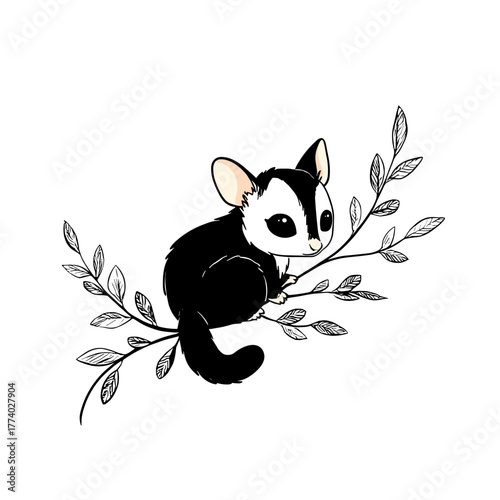 Sugar Glider. Sugar Glider simple black and white line art vector logo