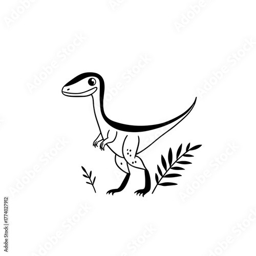 Velociraptor. Velociraptor simple black and white line art vector logo