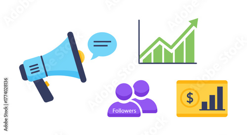 Digital Marketing Business Growth and Audience Engagement Icons.
