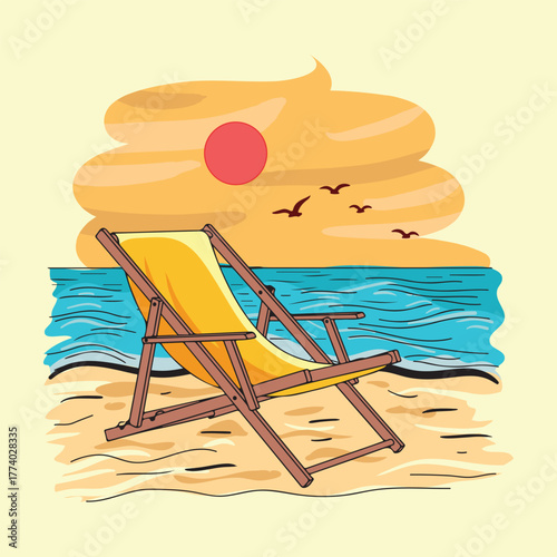 Beach chair relax summertime vacation beach ocean sun birds sand holiday season outdoor