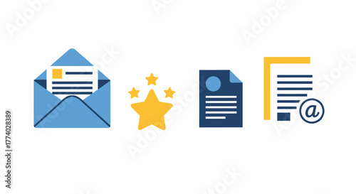 Email Star Rating and Document Icons for Communication and Feedback.