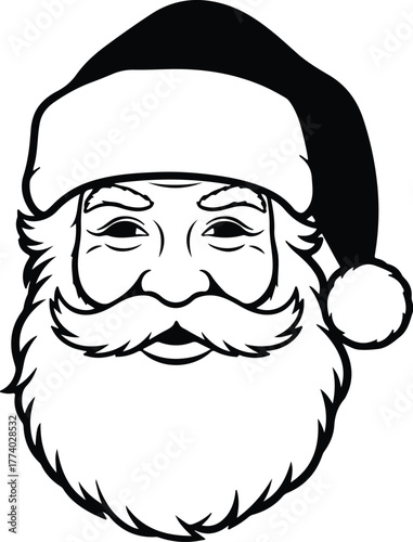 Vector Santa Claus face with hat and beard silhouette illustration