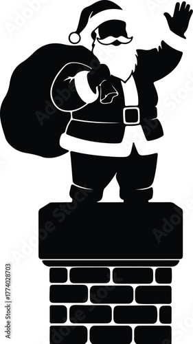 Vector Santa Claus in chimney silhouette illustration
