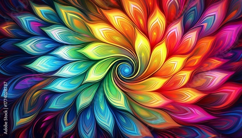 the merger of vibrant swirls of primary colors creates a kaleidoscope effect