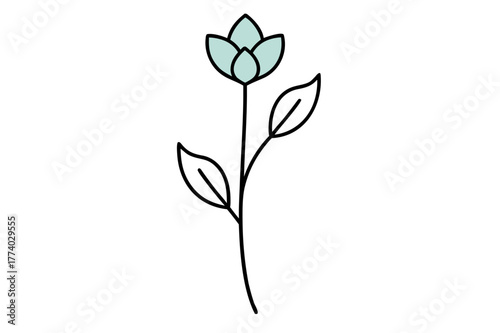 Vector silhouette illustration of a single flower blossom, plant, and leaf, perfect for floral decoration, spring, or Valentine's themes