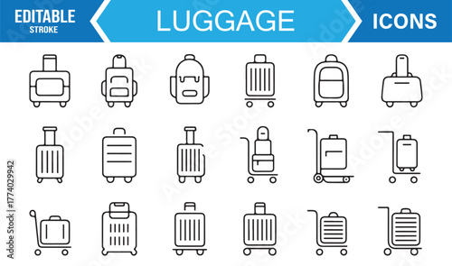 Tourism and Travel Icon Set – Line Vector Luggage and Suitcase Illustrations for Trip and Vacation Design