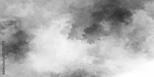 Dark smoke drifts against the black and white abstract background like a stormy cloudscape