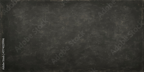 Dark blank vintage chalkboard texture featuring rough grey grunge surface and old chalk dust pattern backdrop