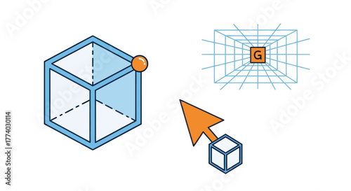 3D Cube Manipulation and Perspective Grid Illustration.