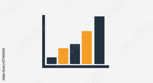 Flat design business growth graph with alternating orange and dark grey bars.