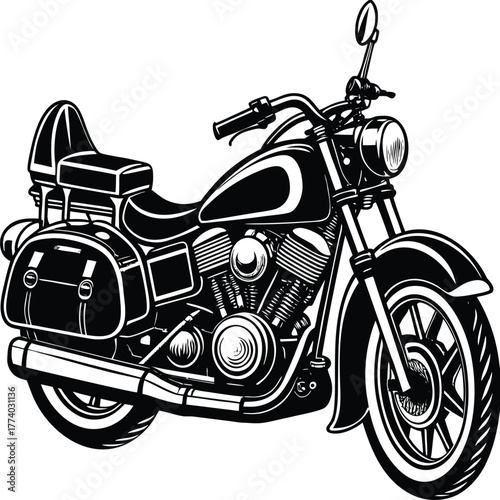 Black and White Cruiser Motorcycle with Saddlebags