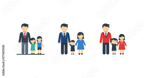Family icons with father and kids in flat design style