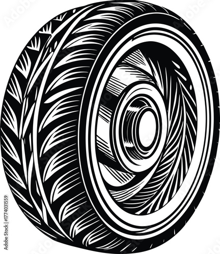Black and White Motorcycle Tire Tread Graphic wheel
