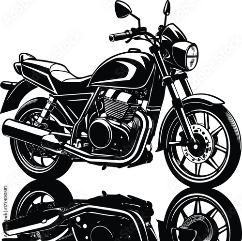 Black and White Motorcycle with Reflection bike cruiser