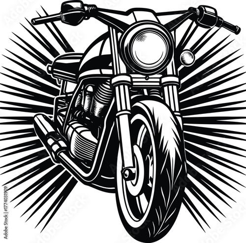 Front view of a classic motorcycle with starburst bike