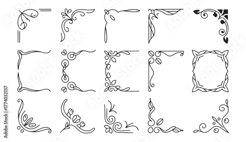 Classic decorative corner vector collection with ornamental scrolls and retro-style border embellishments