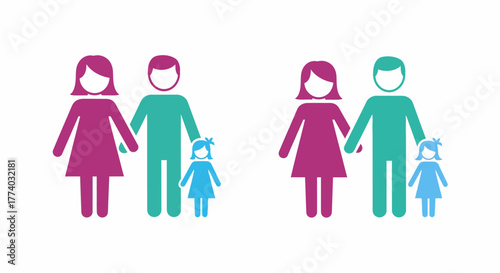 Colorful pictogram of diverse family structures in minimalist flat design