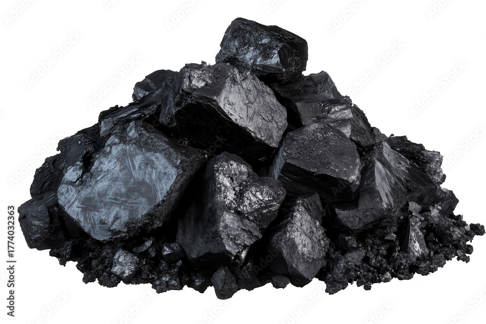 Fototapeta premium Texture of black coal revealed in a pile showcasing various sizes and shapes in a natural setting