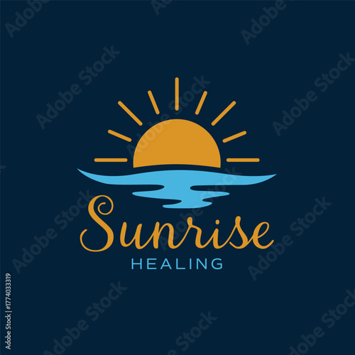 Peaceful logo featuring a rising sun over calm ocean waves, symbolizing renewal, energy, and hope. Perfect for wellness brands, healing centers, spas, or holistic retreats.
