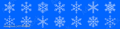 Set of different form snowflakes vector icon. Winter frost crystal snowflake icons collection