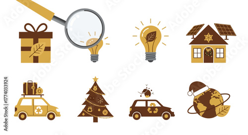 Sustainable holiday icons: eco-friendly symbols celebrating green christmas ideas