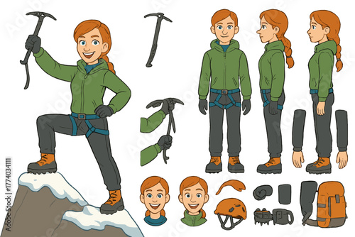 Dynamic Mountain Climber. Cartoon realistic vector illustration, Character constructor style, isolated