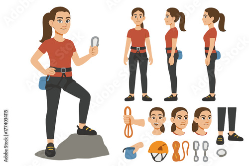 Climber Character Creation. Cartoon realistic vector illustration, Character constructor style, isolated