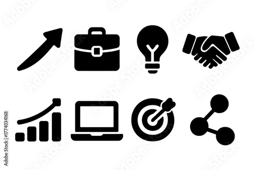Career Growth Icons. Career Growth. Filled icon set of Career Growth: upward arrow, portfolio, light bulb,