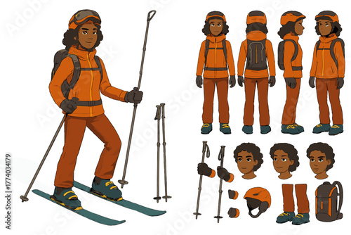 Backcountry Skier Avatar. Cartoon realistic vector illustration, Character constructor style, isolated