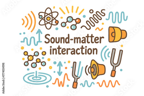 Sound Matter Dynamics. Sound-matter interaction. Hand-drawn doodle illustration of Sound-matter interaction.