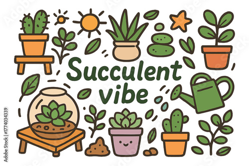Succulent Vibe Illustration. Succulent vibe. Hand-drawn doodle illustration of Succulent vibe. succulents,