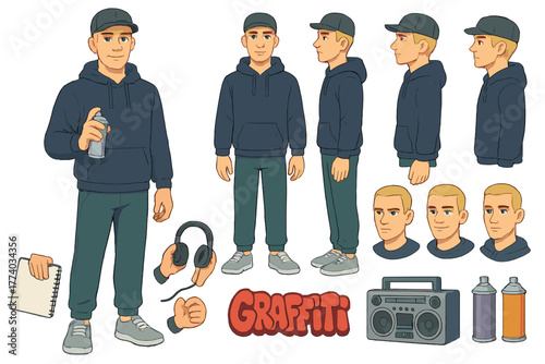 Urban Artist Character Design. Cartoon realistic vector illustration, Character constructor style, isolated
