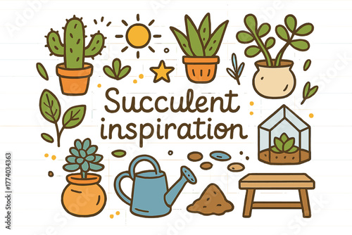 Succulent Doodle Art. Succulent inspiration. Hand-drawn doodle illustration of Succulent inspiration. cactus,