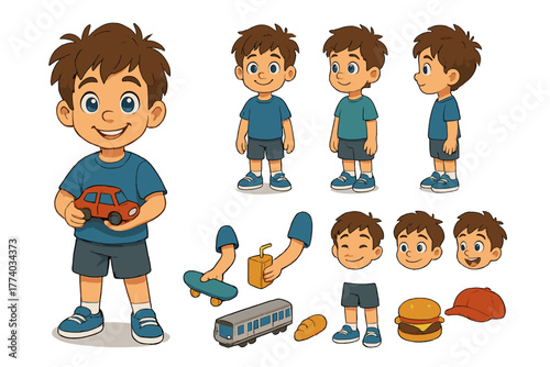 Playful City Kid. Cartoon realistic vector illustration, Character constructor style, isolated transparent