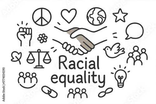 Unity Through Doodles. Racial equality. Hand-drawn doodle illustration of Racial equality. In the middle, one