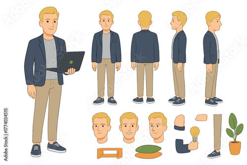 Character Design Elements. Cartoon realistic vector illustration, Character constructor style, isolated