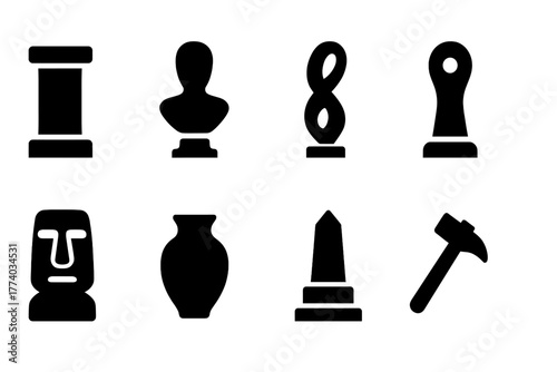 Black Icon Collection. Statues & Installations. Filled icon set of Statues & Installations: pedestal, bust,