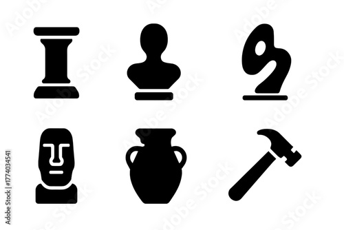 Statue Icon Set. Statues & Installations. Filled icon set of Statues & Installations: pedestal, bust, modern