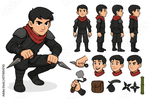 Ninja Character Constructor. Cartoon realistic vector illustration, Character constructor style, isolated