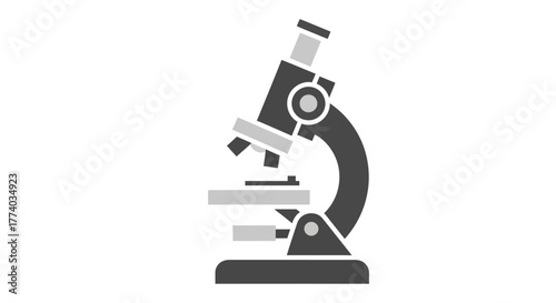 Modern science microscopy: black and white microscopic equipment icon for laboratories
