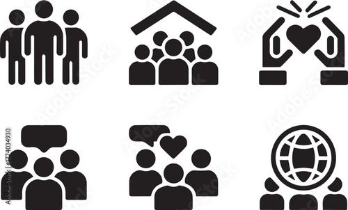 Community People Icons Set: Teamwork, Social Network, Charity, Global.