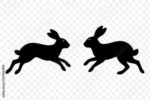 Two Black Rabbit Silhouettes Running