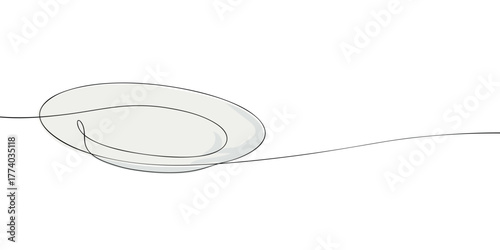 Continuous one line drawing of an empty plate. Minimal vector illustration of tableware for restaurant, food, dining, and kitchen design template.